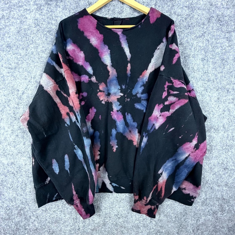 PacSun Sweatshirt Womens M/L Black Tie Dye Oversize Funky Retro Groovy Pullover
